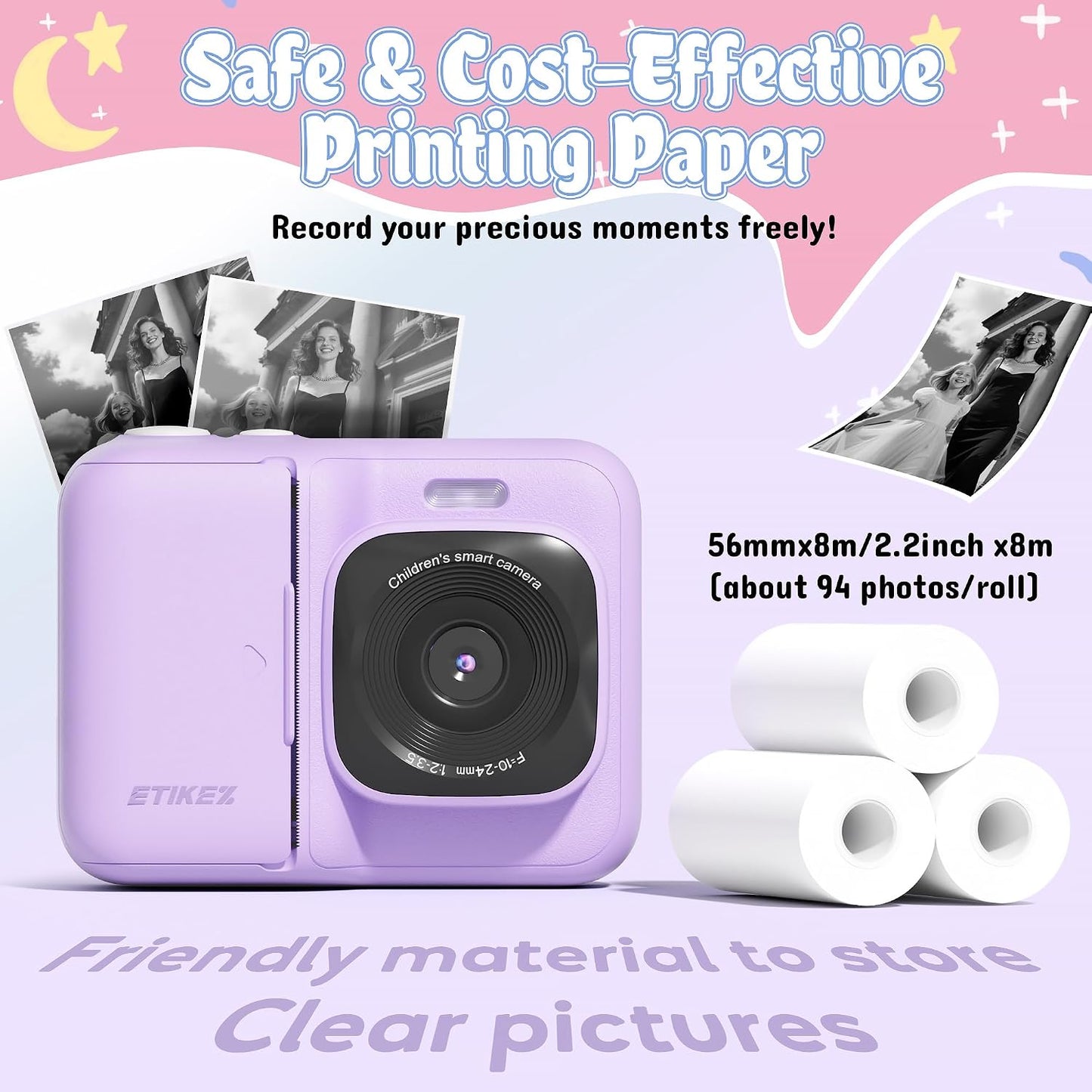 ETIKEZ 1080P 4 5 6 7 8 9 10 32GB 3 Kids Camera, Instant Digital Print Camera for Kids, Christmas Birthday Gifts
