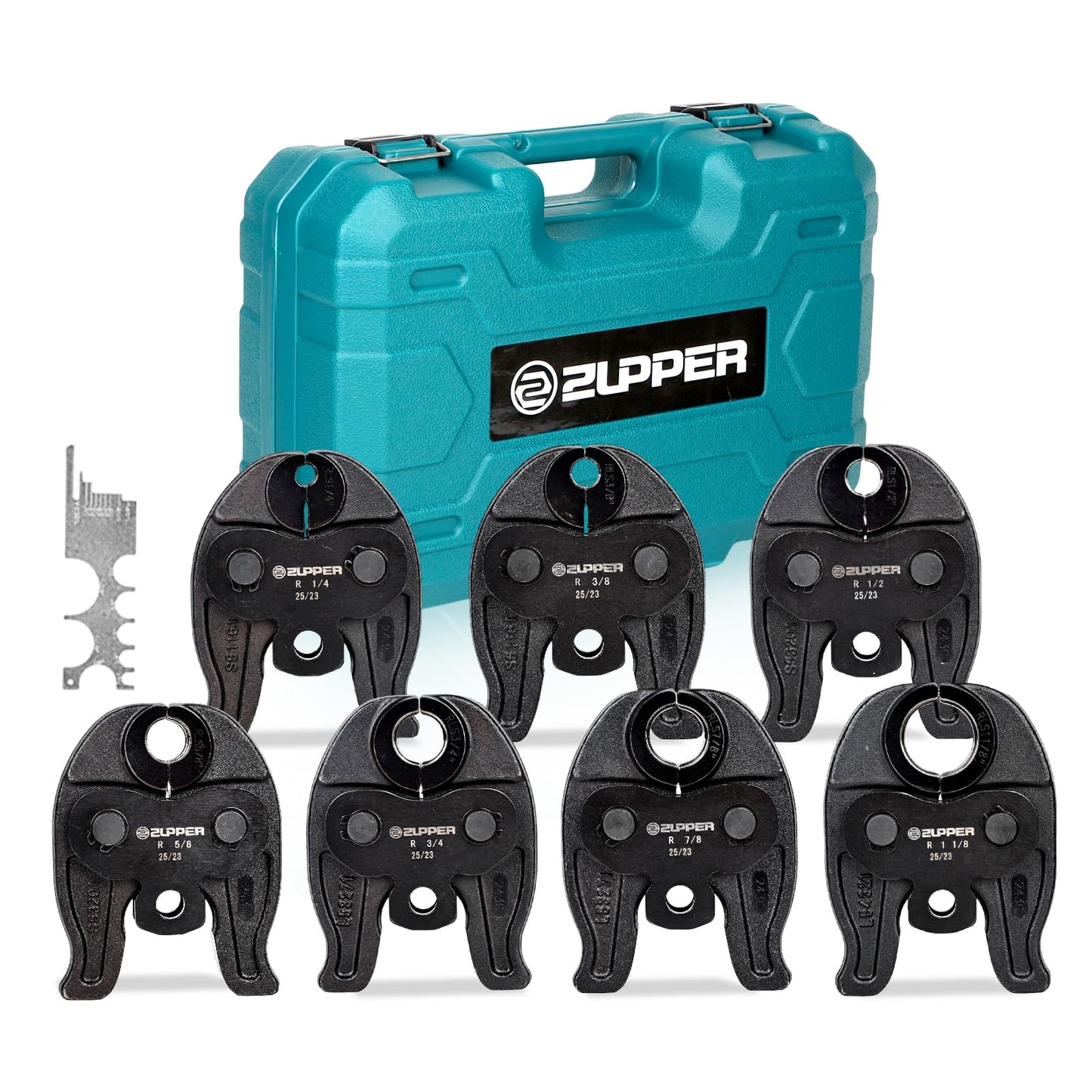 ZUPPER 7PCS Compact Press Jaws Kit 1/4" to 1 1/8" for RLS ACR Copper Pipes Compatible with Compact Press Tool (24 kN/5,400 lbs) Suitable for HVAC/R, Refrigeration Pressing Tools