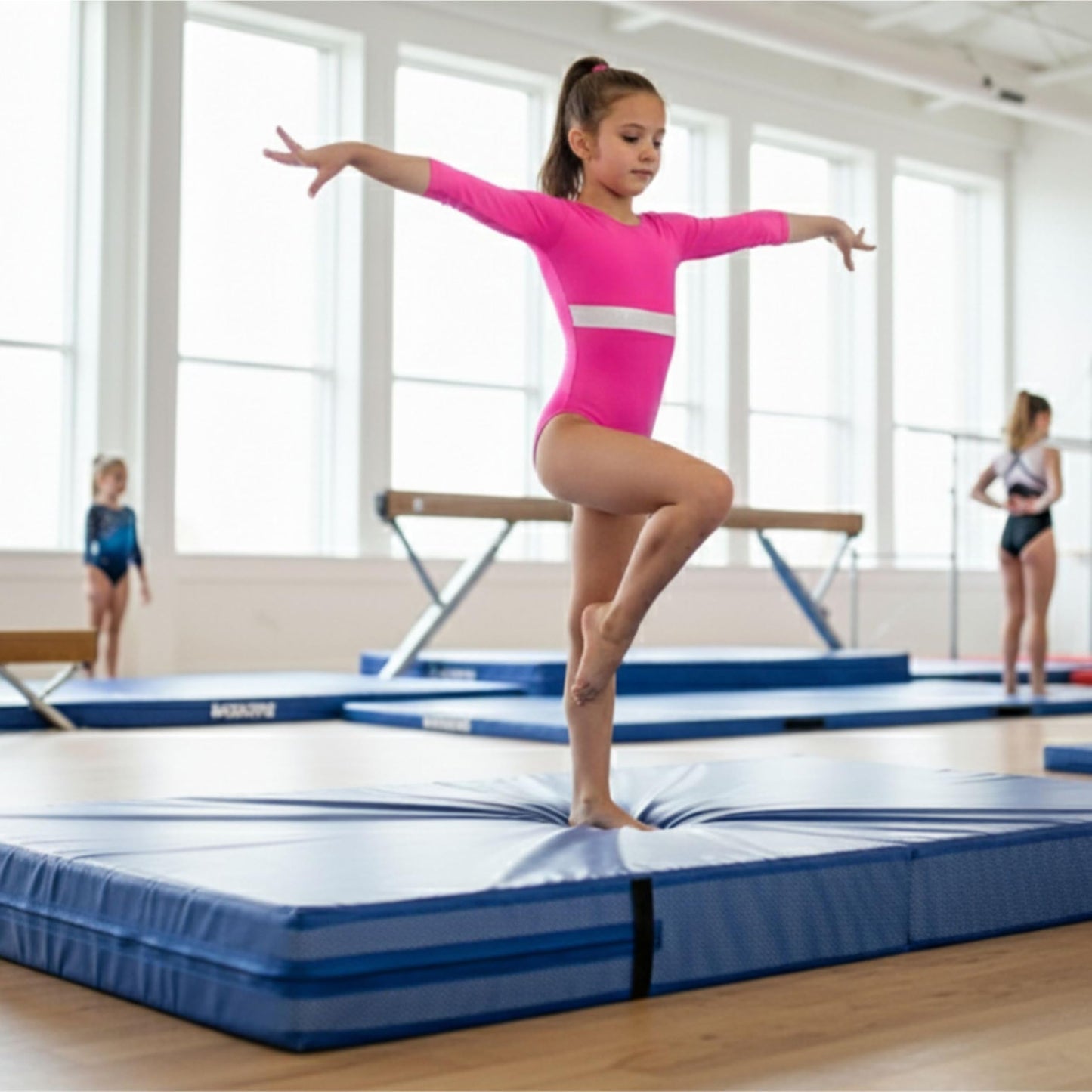 FlooringInc Folding Gymnastics Crash Mat – Thick Landing Pad for Tumbling, Kids Gymnastics, Cheer & Martial Arts Training – 8" Crash Pad, 4 ft x 8 ft Safety Mat (Black)