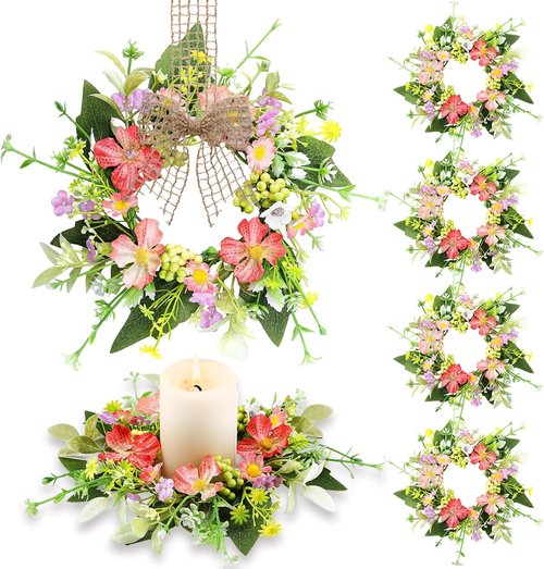Jexine Floral Wreaths - 8-Piece Mini Candle Ring Set for Weddings & Home Decor | All Seasons