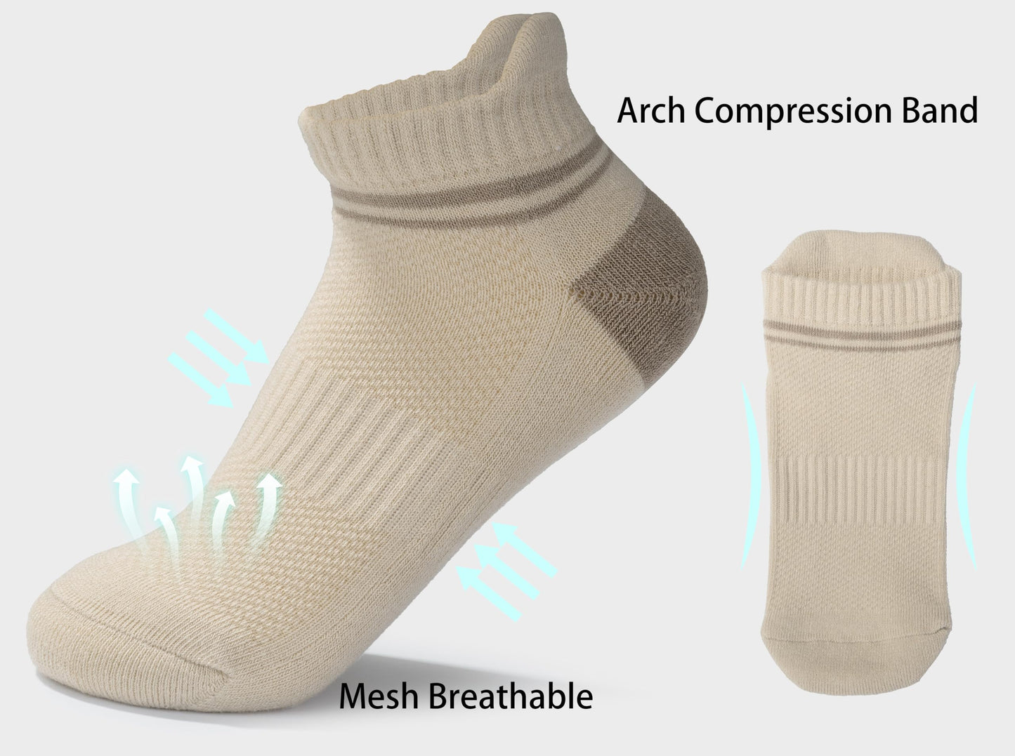 BomKinta Womens Athletic Socks Cushioned Running Socks Cotton Ankle Sock Gifts for Women Beige Khaki Brown 6 Pairs Size 9-11