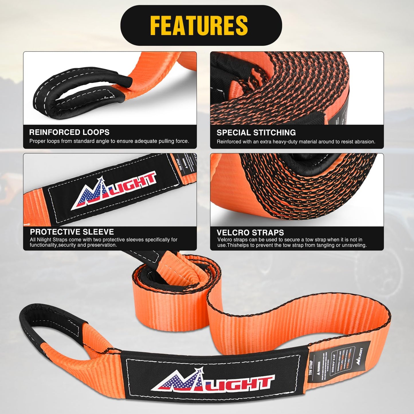 Nilight Offroad Recovery Kit 3" x 8' Tow Strap with Winch Snatch Block Pulley and 2Pcs 3/4" Anti-Theft D-Ring Shackles Storage Bag Heavy Duty Tow Rope for Car Truck SUV ATV (MBS 31500LBS)