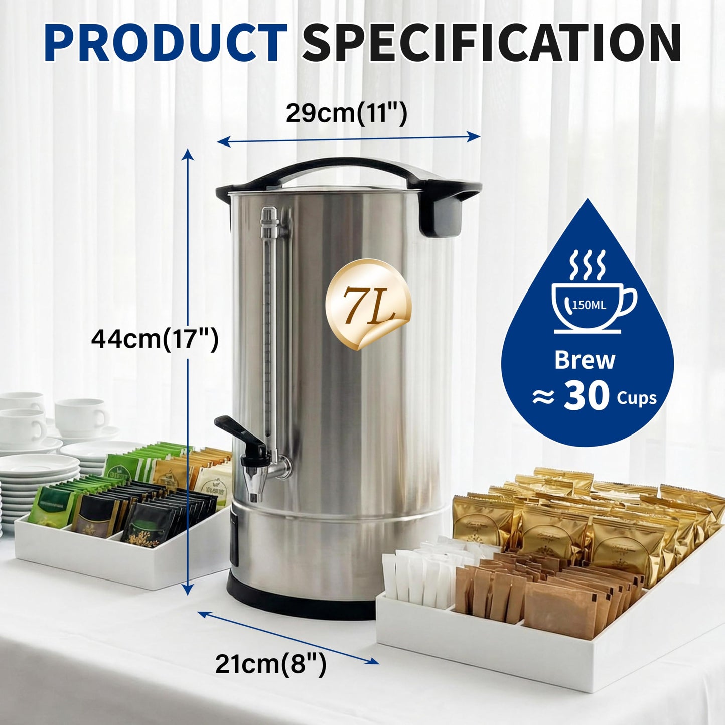 GKFF Hot Water Dispenser, 7L(30 Cups) Hot Water Boiler Urn, 304 Stainless Steel Electric Water Boiler, Digital Temperature Control, Keep Warm, Boil-Dry Protection, for Tea, Coffee & Baby Formula