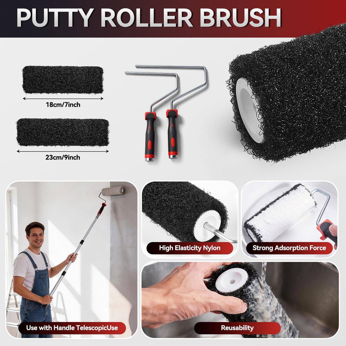 Pektiftn Drywall Skimming Blade Set with Portable Case, 10"+16"+24"+32" Skimming Blades, 28"-61" Extension Handle, 2 Drywall Compound Rollers and 3 Drywall Tools for Drywall, Plaster, Wallboard
