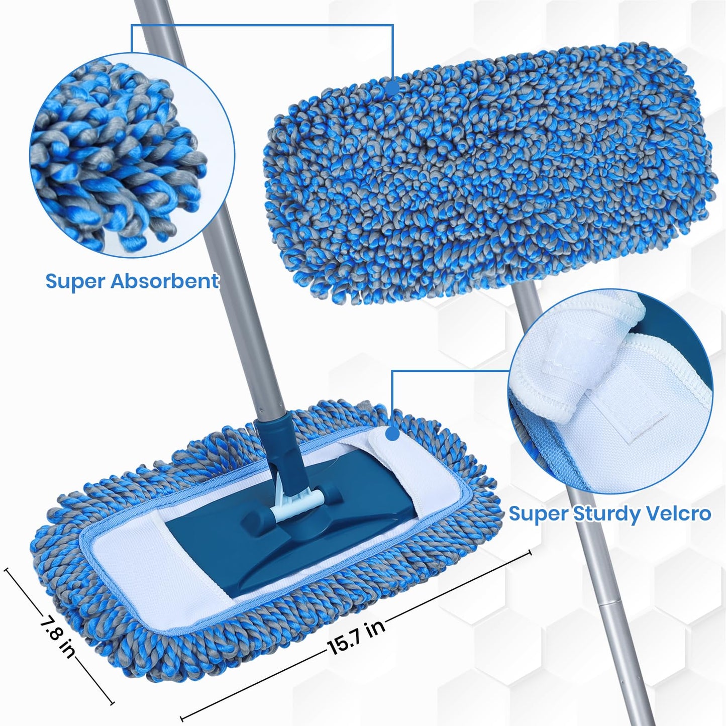 TrueYee Dust Mop for Hardwood Floors with 57" Long Handle Wet & Dry Mops for Catching Pet Hair and Dust Bunny Microfiber Dust Mops for Vinyl, Wood, Tile, Laminate Flooring