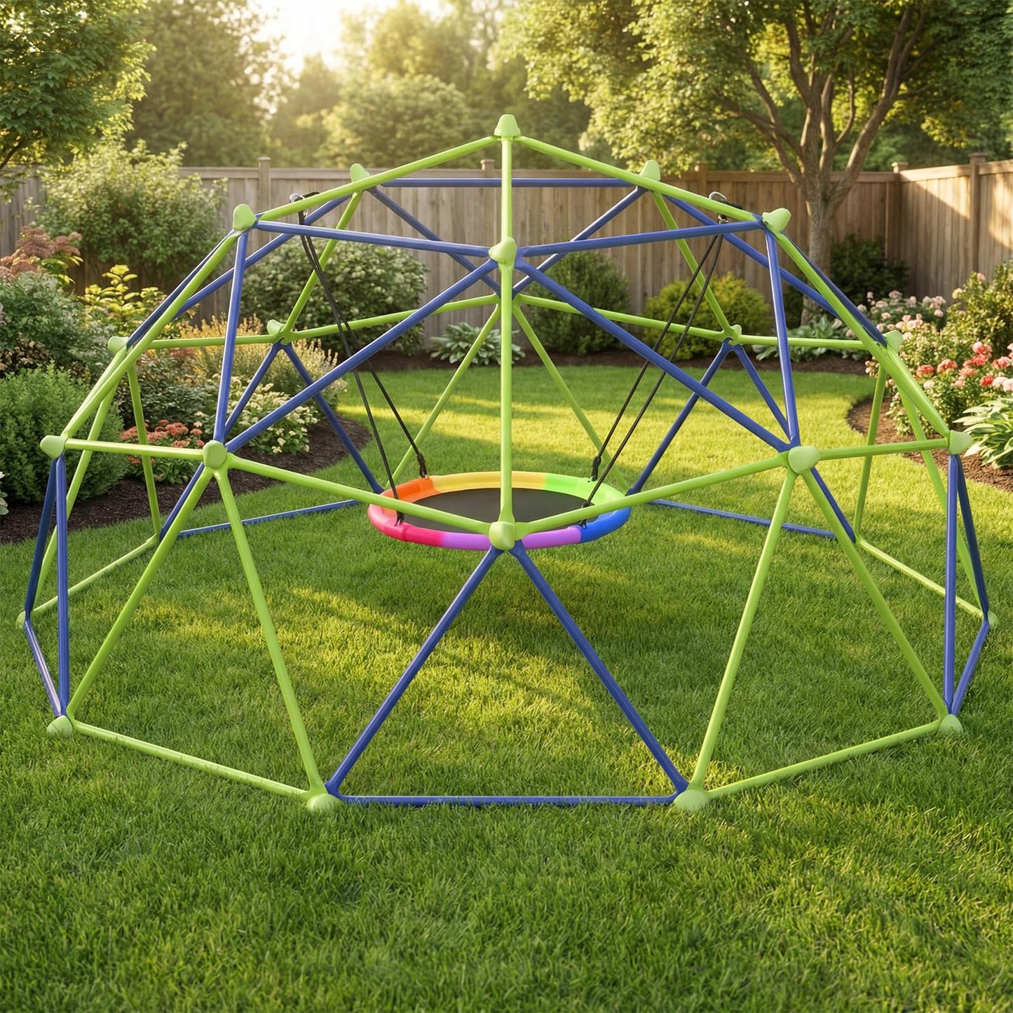 TABU 10FT Climbing Dome with Saucer Swing, Outdoor Dome Climber Supports 1000LBS, Rust-Resistant Jungle Gym Playground for Backyard & Patio, Easy Asssembly, for Ages 3-10