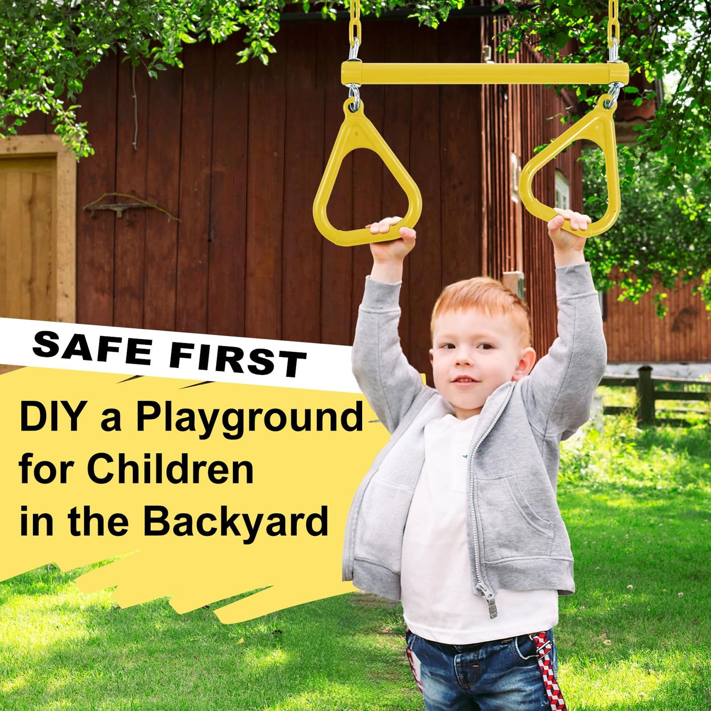 Duty Ring Trapeze Bar for Backyard-16.5" Trapeze Swing Bar- Swingset Accessories Outdoor with 47" Coated Chains 2 Snap Hooks (AB010004-1)