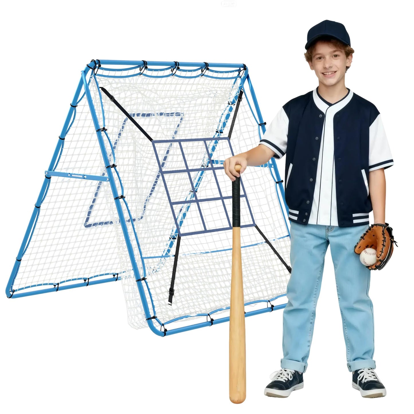 Garvee Baseball Pitching Rebounder Net, 5x4 Ft with 9 Hole Batting, Adjustable Angle Pitchin Back Trainer for Softball & Baseball Practice, Backyard Training Net