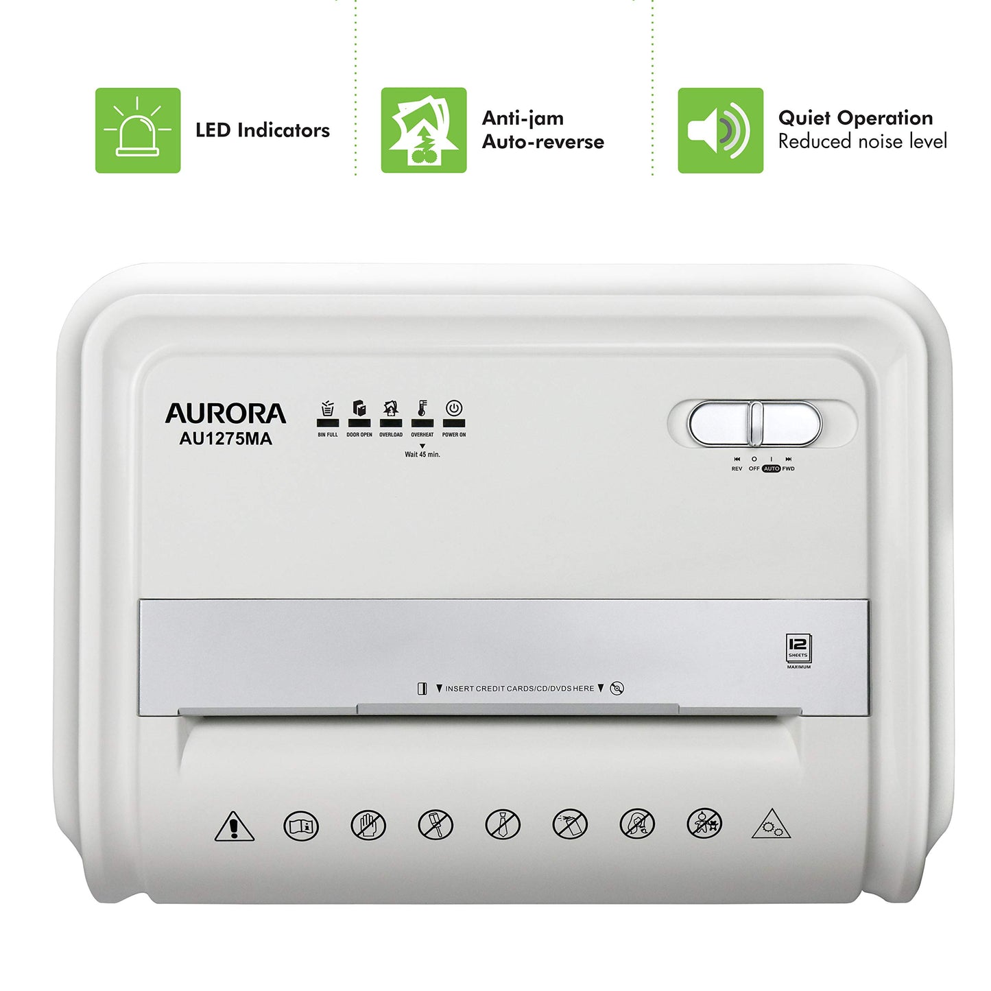 Aurora Professional Grade 12-Sheet Micro-Cut Paper and CD/Credit Card Shredder/ 60 Minutes Continuous Run Time, White/Gray