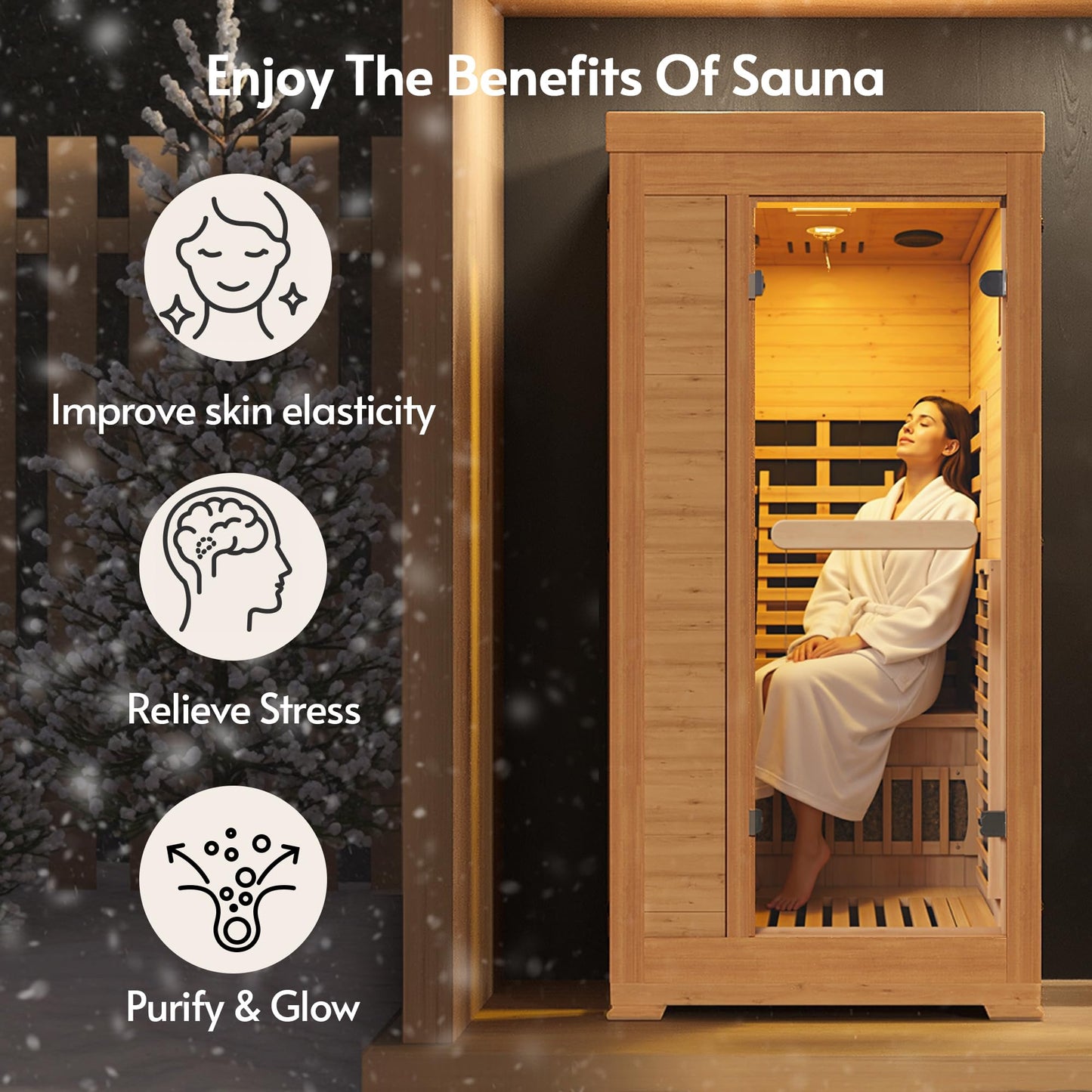 Rotihom 1-2 Person 6.3Ft Infrared Sauna, 7 Color Full Spectrum Wood Dry Sauna. Canadian Hemlock Indoor Saunas with 1745W 20Min Fast Heating & Music Speakers for Home & Gym (40" Lx36 Wx76 H)