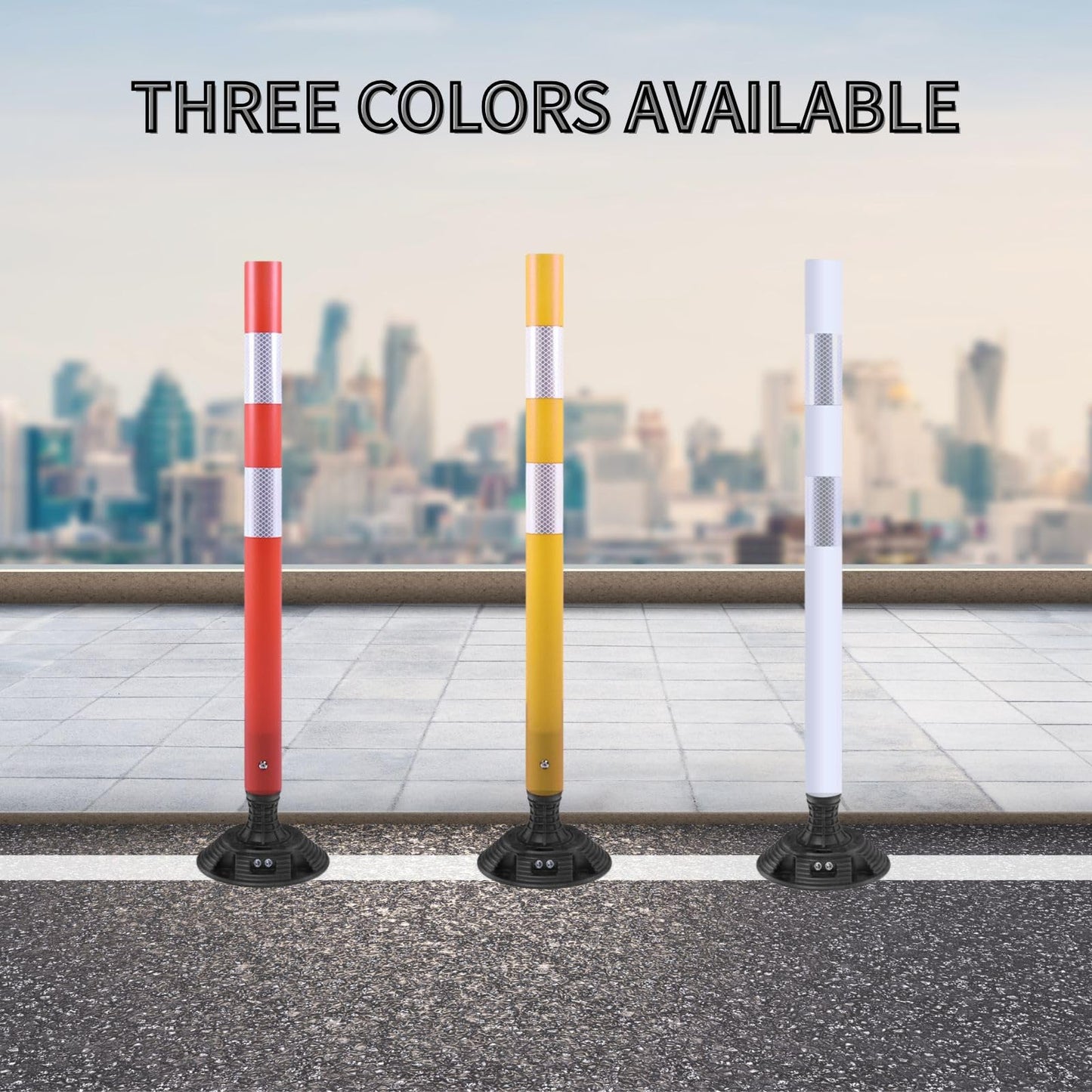 8 Pack Traffic Delineator Posts – High Visibility Reflective Safety Cones with Spring Base for Roadway, Parking, Garage, Construction Zones (Yellow, 36 Inch)