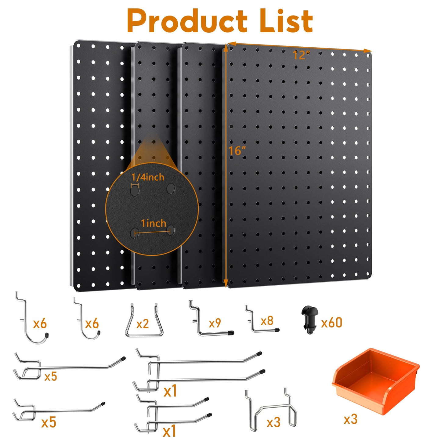 Hogurity Peg Board, 110pcs Metal Pegboard Kit, Includes 4 Pack Black Peg Board Panels with Accessories and Hook Locks, Large Heavy Duty Peg Boards for Walls Home, Garage Tool Storage, Workbench