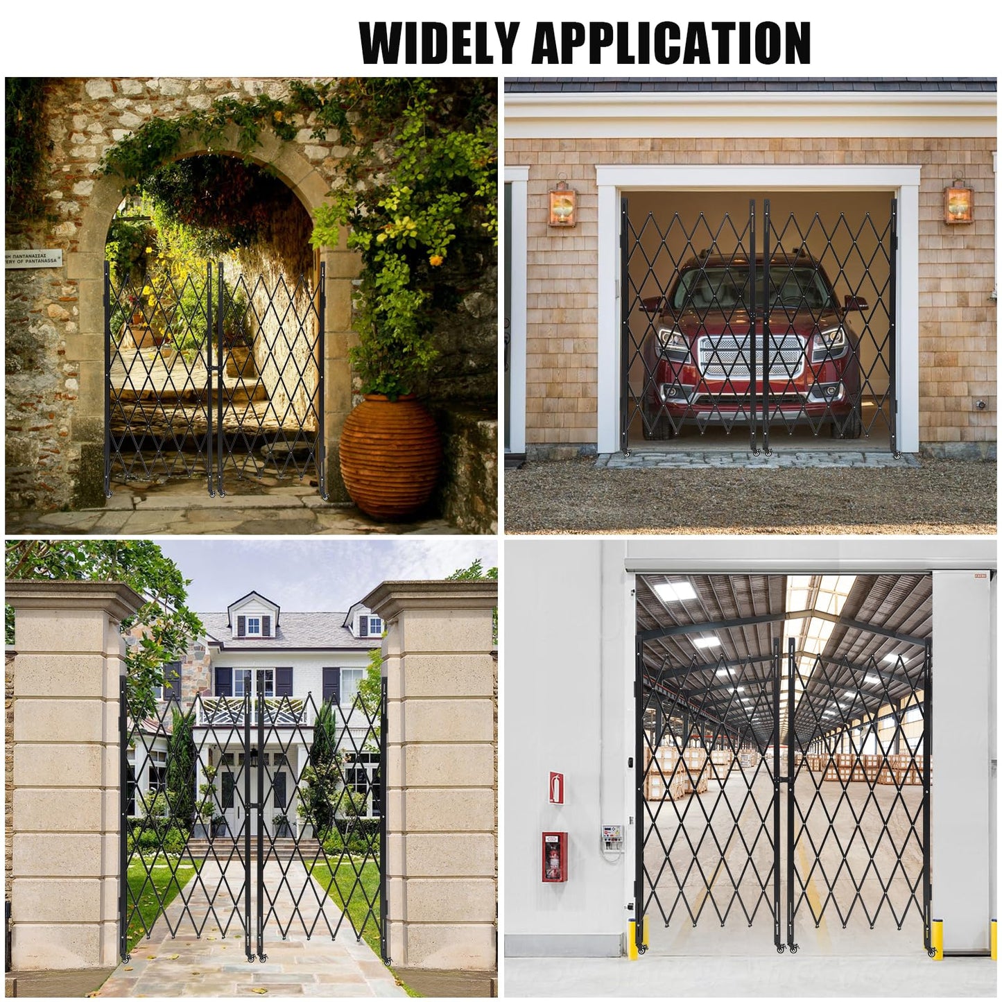 Double Folding Security Gate, 85" H x 150" W Folding Security Door Outdoor, Steel Accordion Security Gate, Flexible Expanding Security Gate, 360° Rolling Barricade Gate with Padlock