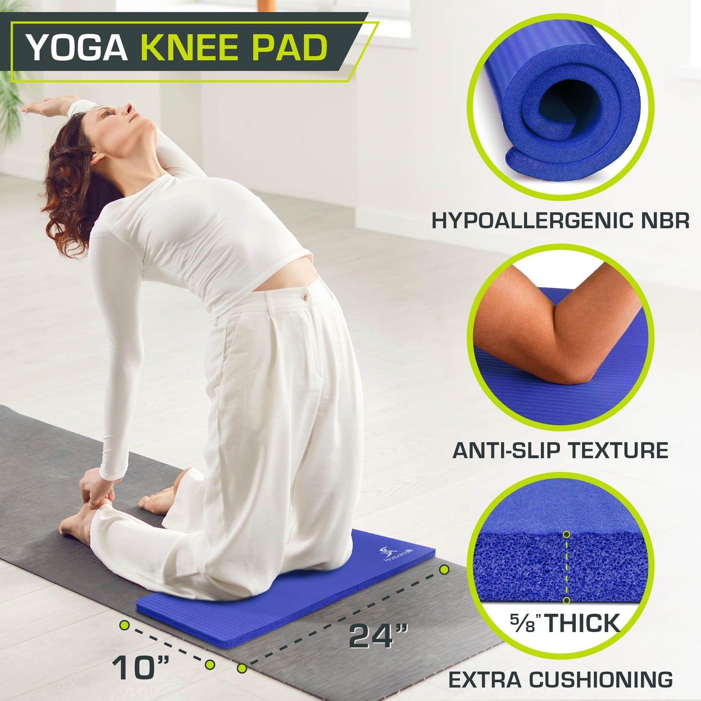 ProsourceFit Extra Thick Yoga Knee Pad and Elbow Cushion 15mm (5/8”) Fits Standard Mats for Pain Free Joints in Yoga, Pilates, Floor Workouts