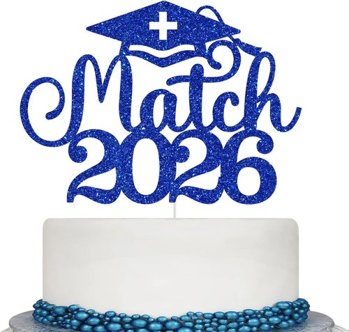 Match 2026 Cake Topper - Happy Match Day Decorations for Future Doctors | Blue Glitter Design