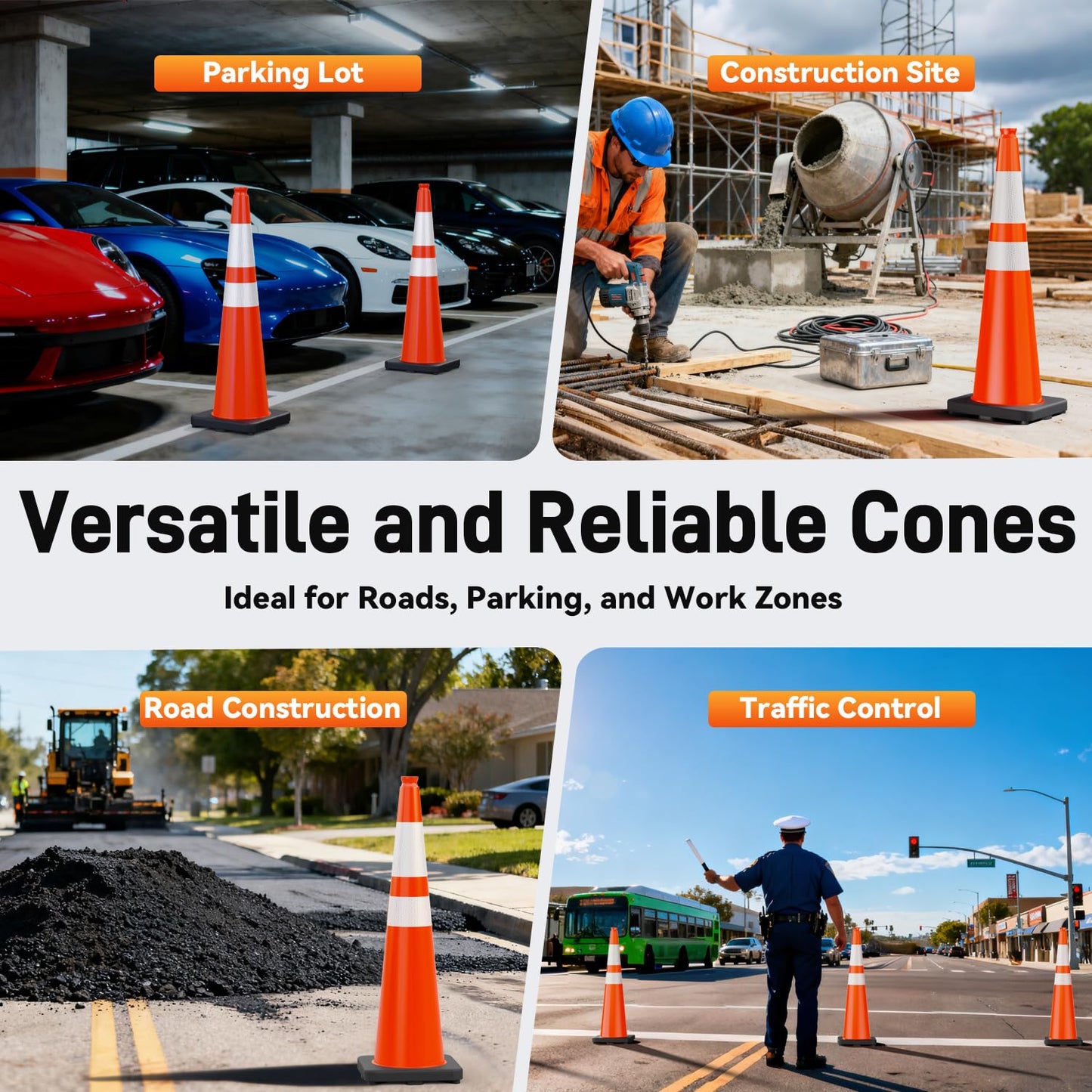 HiGiant 36 Inch Traffic Cones 5 Pack, Orange Safety Cone with Weighted Base, High-Visibility and Impact-Resistant, for Parking, Road Construction, Drivers Training, Driveway