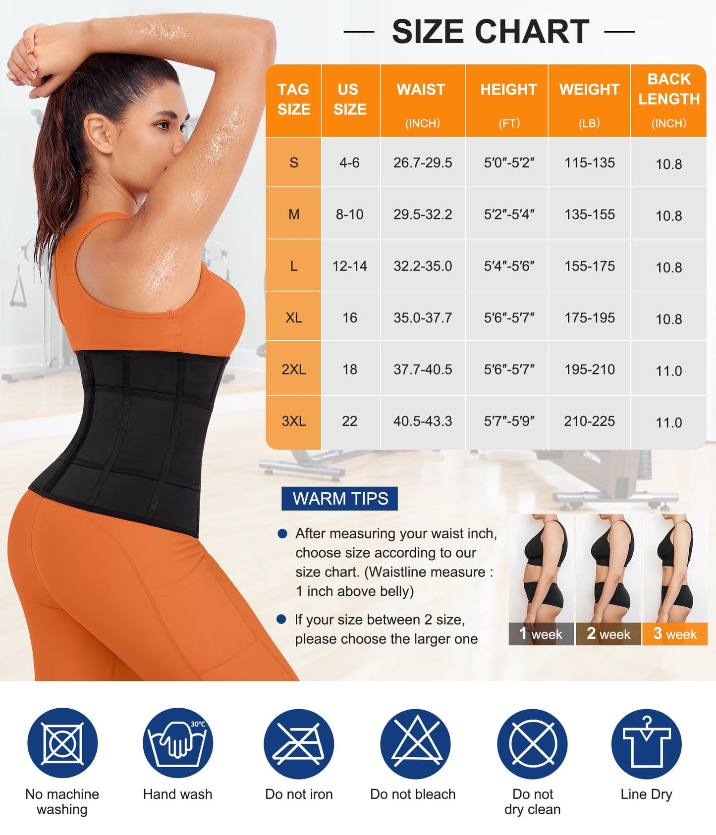 TrainingGirl Waist Trainer for Women Belly Working Out Trimmer Corset Sauna Sweat Belt Band Stomach Wrap Body Shaper Fajas (Black-Blue inner, X-Large)