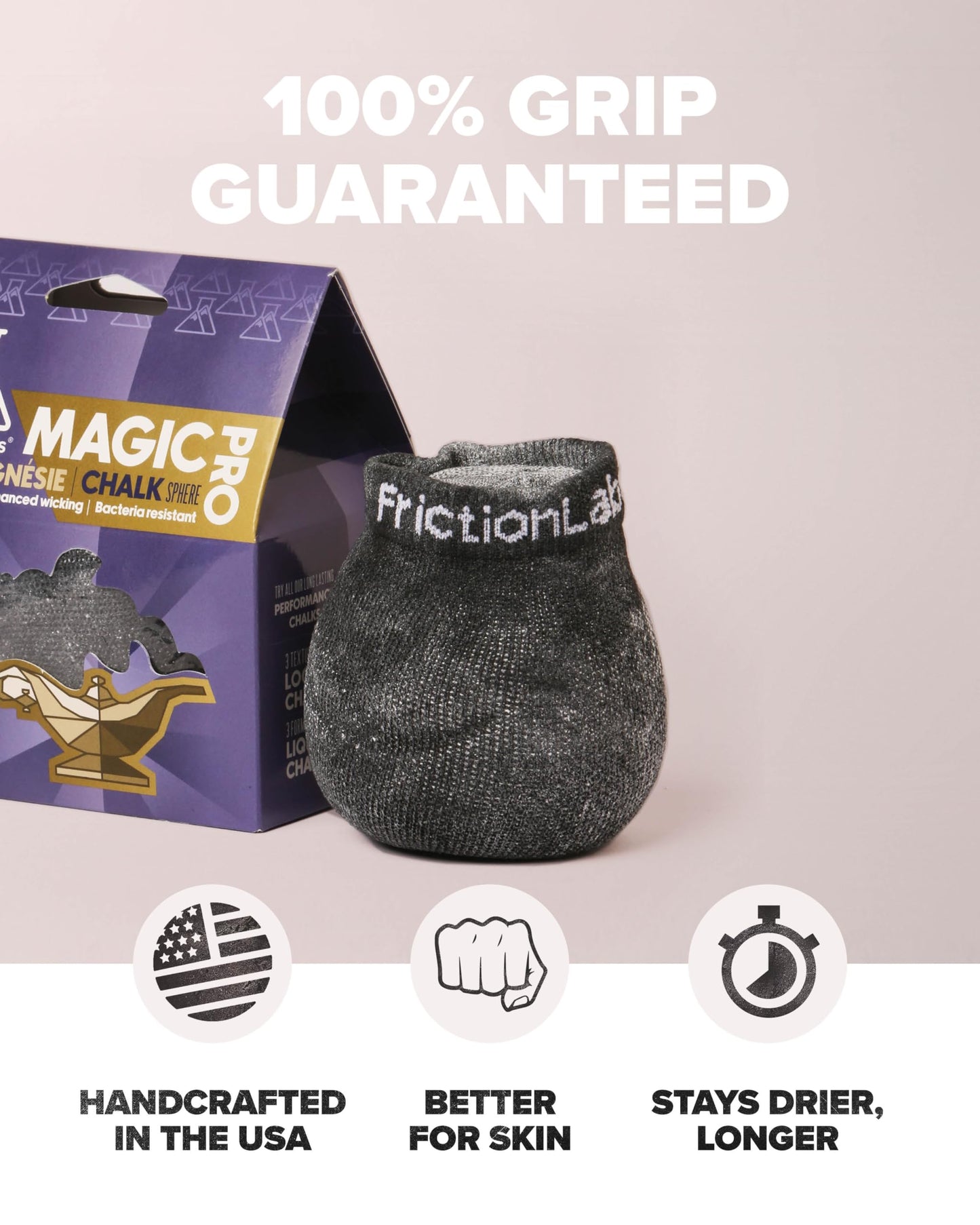 Friction Labs Magic Pro Chalk Sphere 2.2oz - Premium Moisture-Wicking Chalk Ball for Rock Climbing, Weight Lifting, Gymnastics, & Bowling - Mess Free Gym Chalk with Easy to Refill Sock