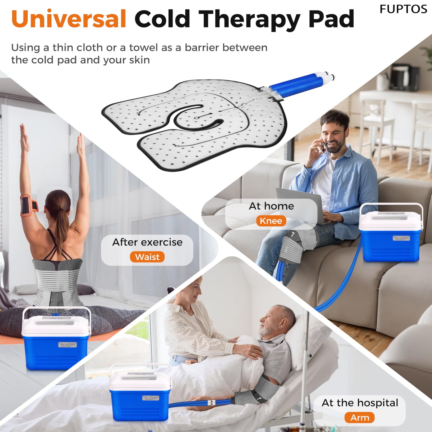 Fuptos Cold Therapy Machine for Knee & Shoulder, Pain Relief, Post-Surgery Recovery, Cryotherapy for Muscle Recovery, Sports Injuries, Digital Timer, Quiet Pump, Universal Ice Pad