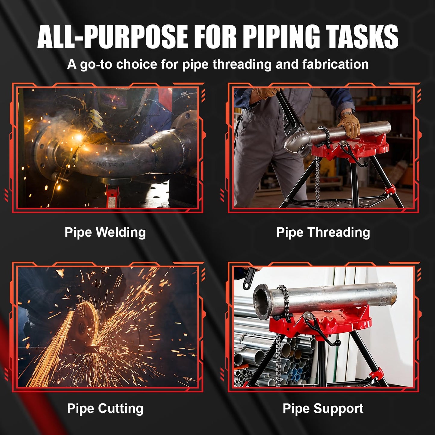Alwalkee Tripod Pipe Vise Stand, Heavy-Duty 1/8"-6" Capacity, Portable Chain Vise with Tool Tray for Welding & Plumbing