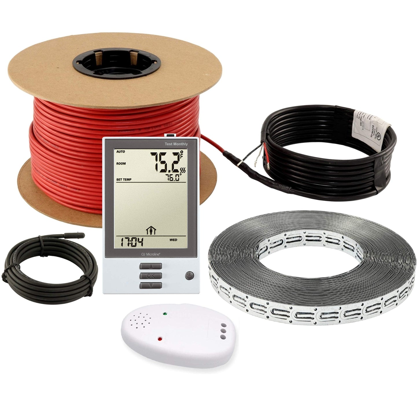 LuxHeat 200sqft Floor Heating Cable Kit - 240v Heated Bathroom Floor Kit - Heated Flooring System Includes UDG Programmable Thermostat w/GFCI, Heating Cable, Strapping, Flooring Sensor & Alarm