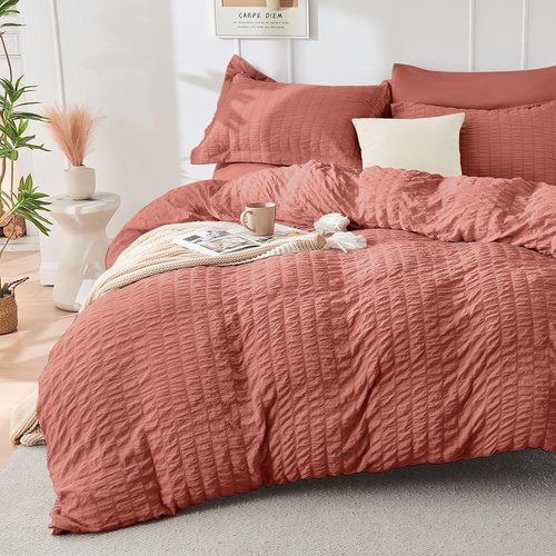 HYMOKEGE Coral Queen Comforter Set - 7-Piece All-Season Luxury Bedding Set with Sheets & Pillowcases