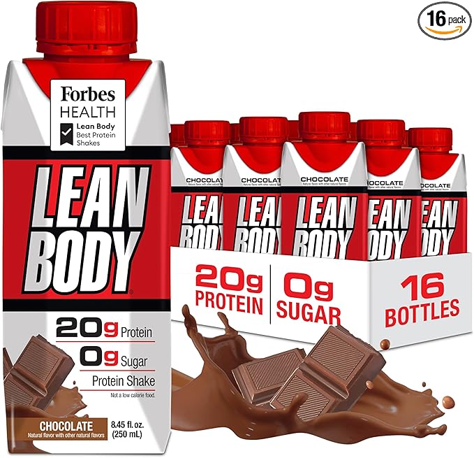 LABRADA NUTRITION - Lean Body RTD Whey Protein Shake, Convenient On-The-Go Meal Replacement Shake for Men & Women, 20 grams of Protein ??Zero Sugar, Lactose & Gluten Free, Chocolate (Pack of 16)