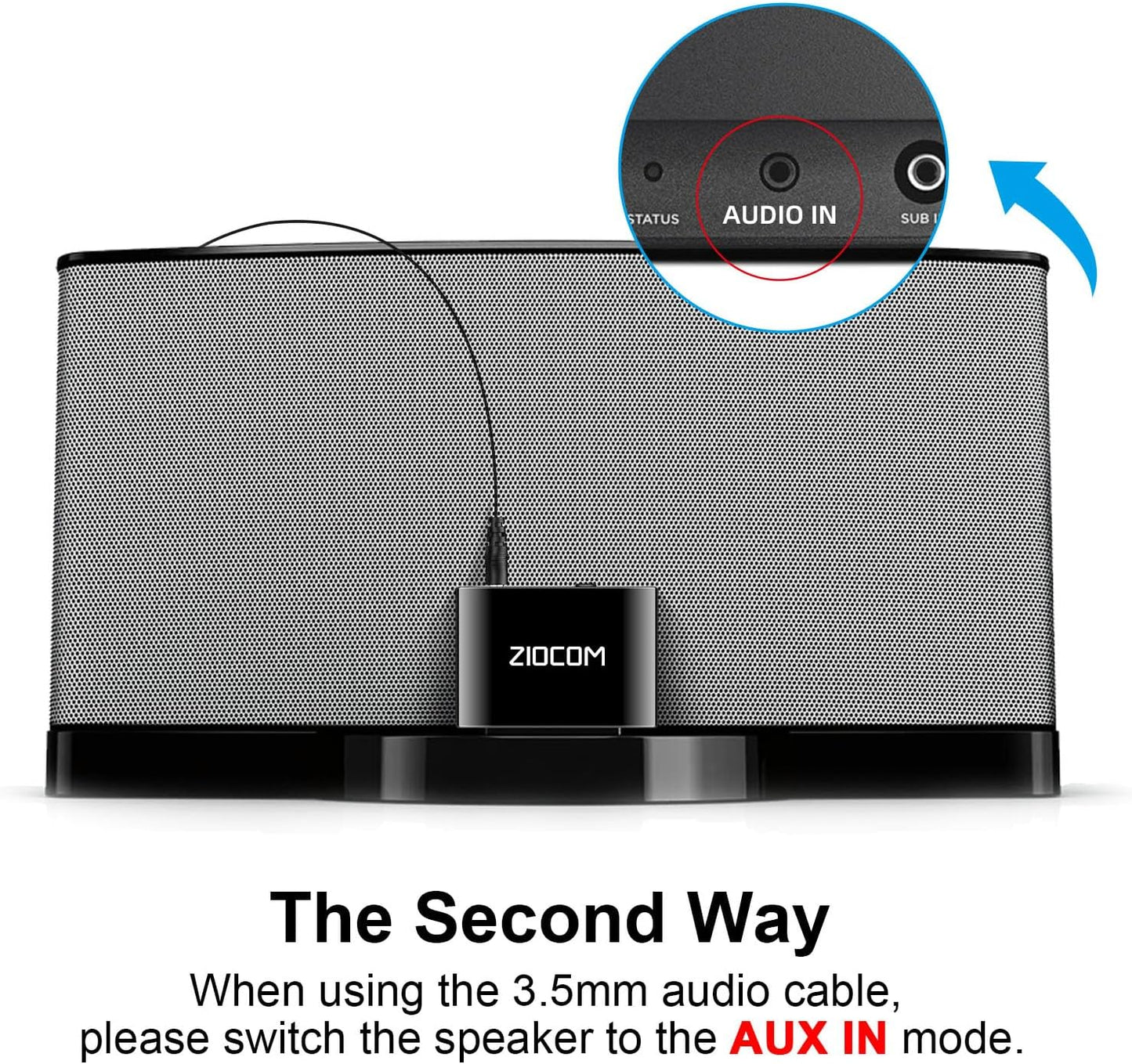 ZIOCOM 30 30 3.5mm Pin Bluetooth Adapter Receiver for Bose iPod iPhone SoundDock and Other pin Dock Speakers with Aux