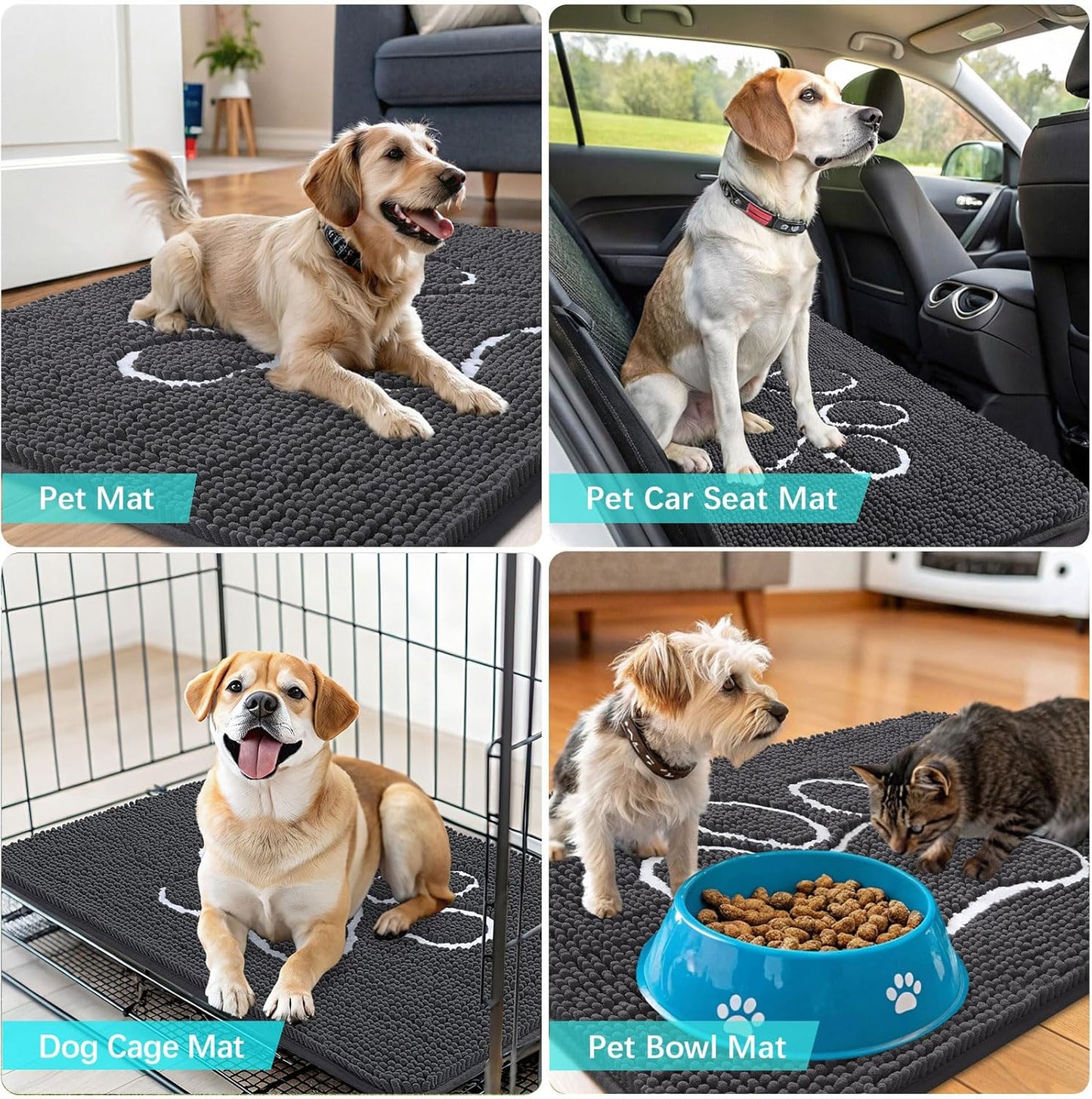 OLANLY Dog Door Mat - Absorbent Non-Slip Mud Mat for Paws | Quick Dry Chenille, 59x32, Dark Grey