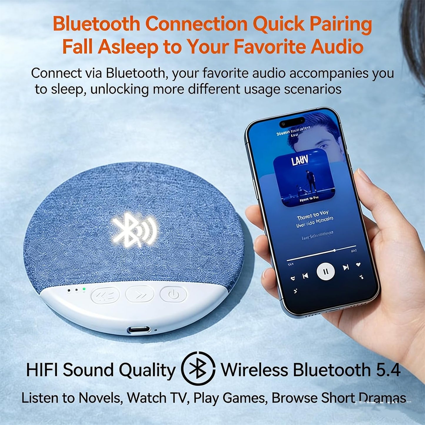 FALLCHILL Flat Under Pillow Speakers, Bluetooth Pillow Speakers for Sleeping, Wireless Charging Ultra Thin Speaker