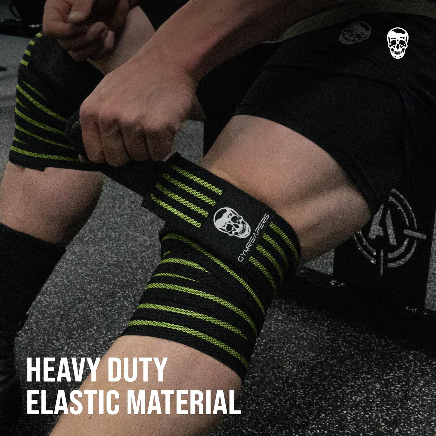 Gymreapers Knee Wraps (Pair) with Strap for Squats, Weightlifting, Powerlifting, Leg Press, and Cross Training - Flexible 72" Knee Wraps for Squatting - for Men & Women (Military Green)