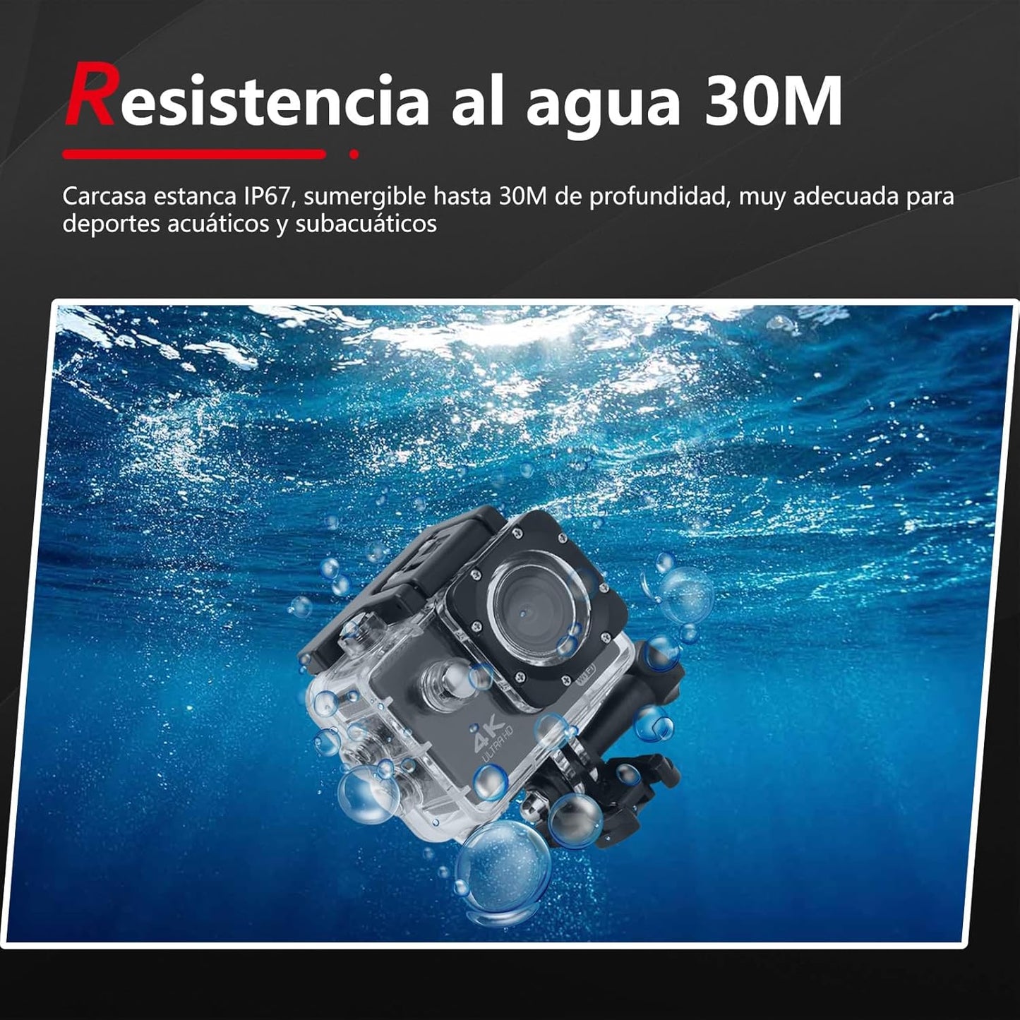 Sanpyl 4K 30FPS 16MP 30M 2.0 Inch 170 Swimming Action Camera, Ultra HD Underwater Sports Camera with Screen, Degree