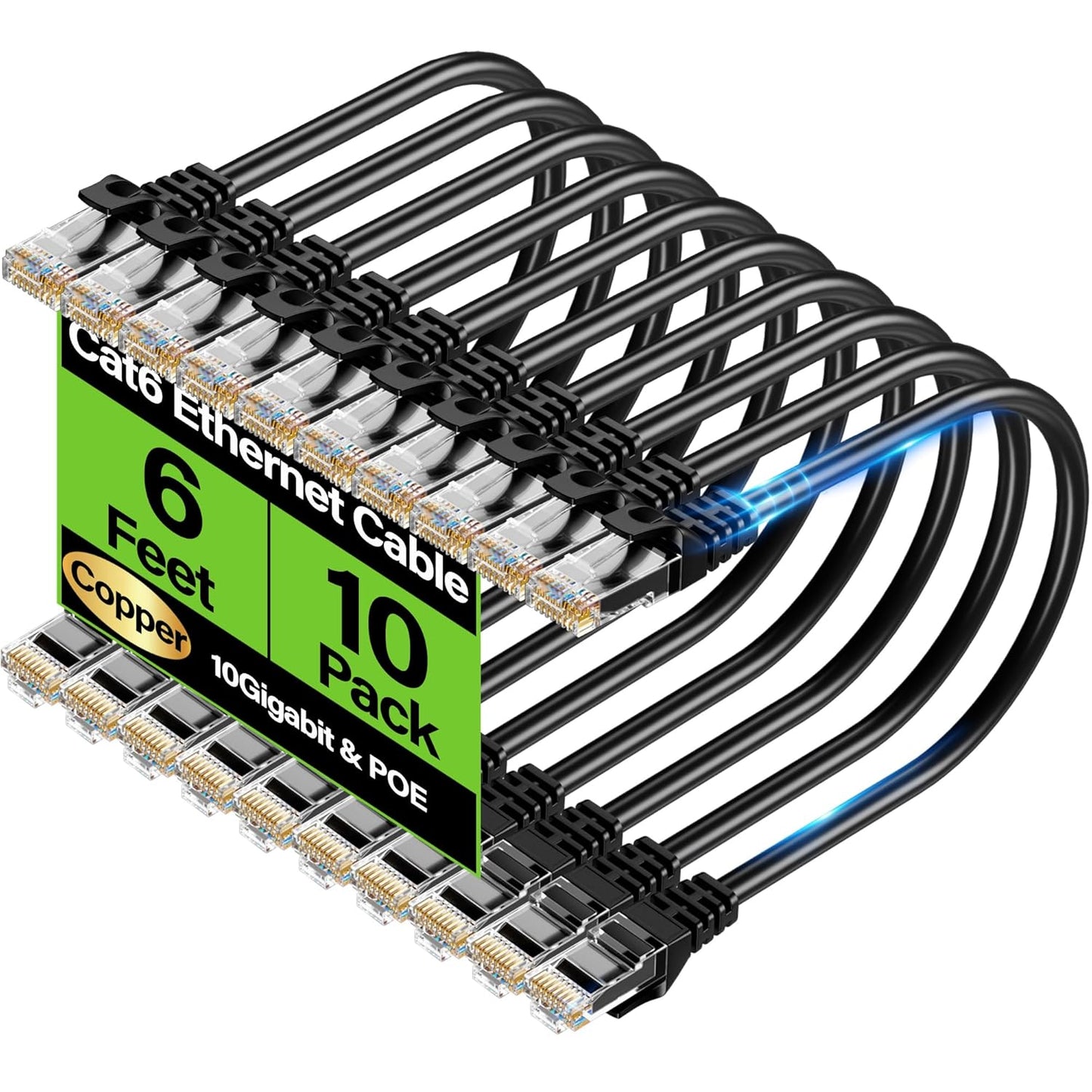 TuokaJu Cat6 10Gbps 6 (10 Pack), 6, Cat6 6 Ethernet Cable ft UTP Ethernet Cable Cat Flexible Bare Copper Cable, Cat