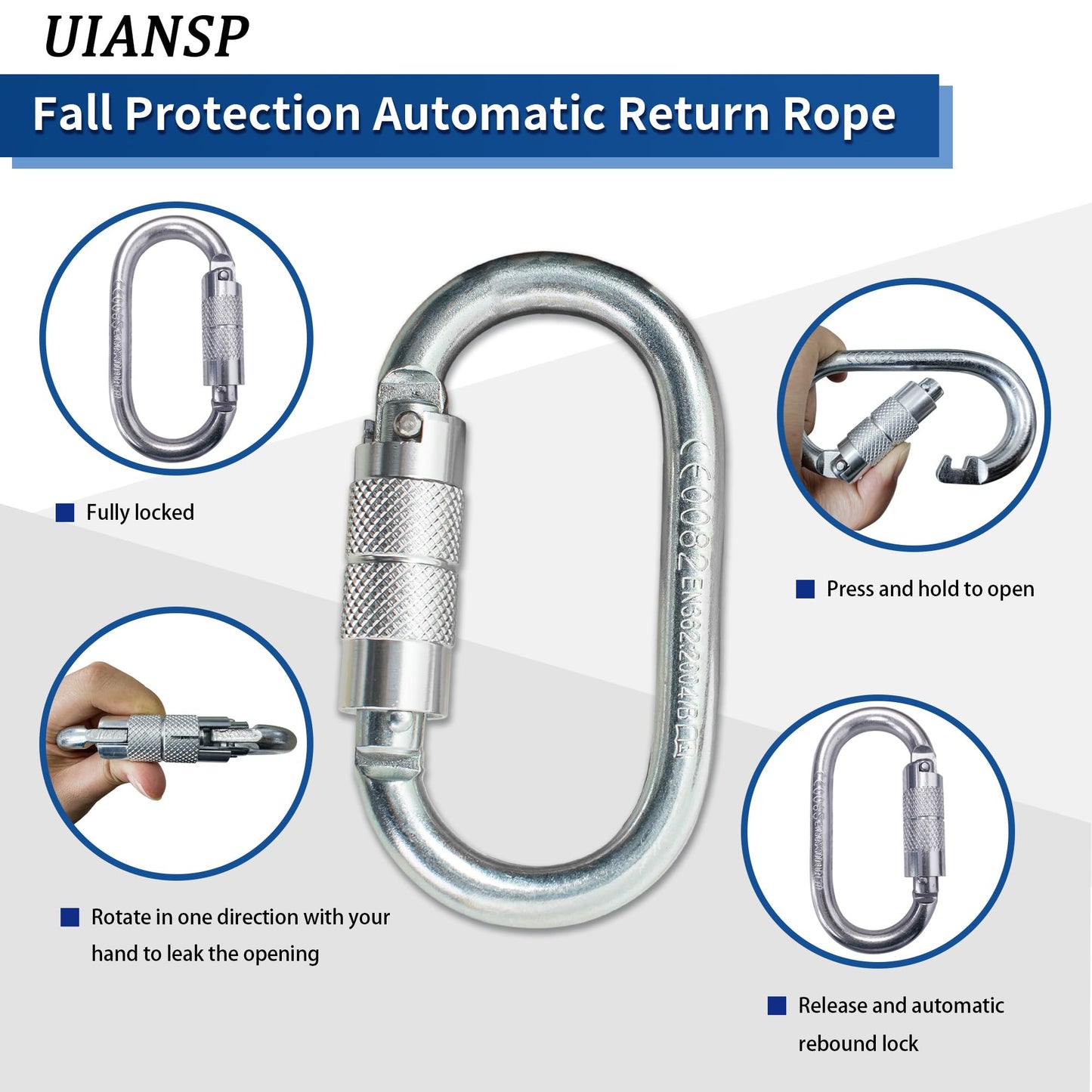 UIANSP 6ft Self Retracting Lifeline Retractable Fall Arrest Construction Roofing/Fall Protection Retractable Safety Lanyard External Shock Absorber Fall Arrest Safety