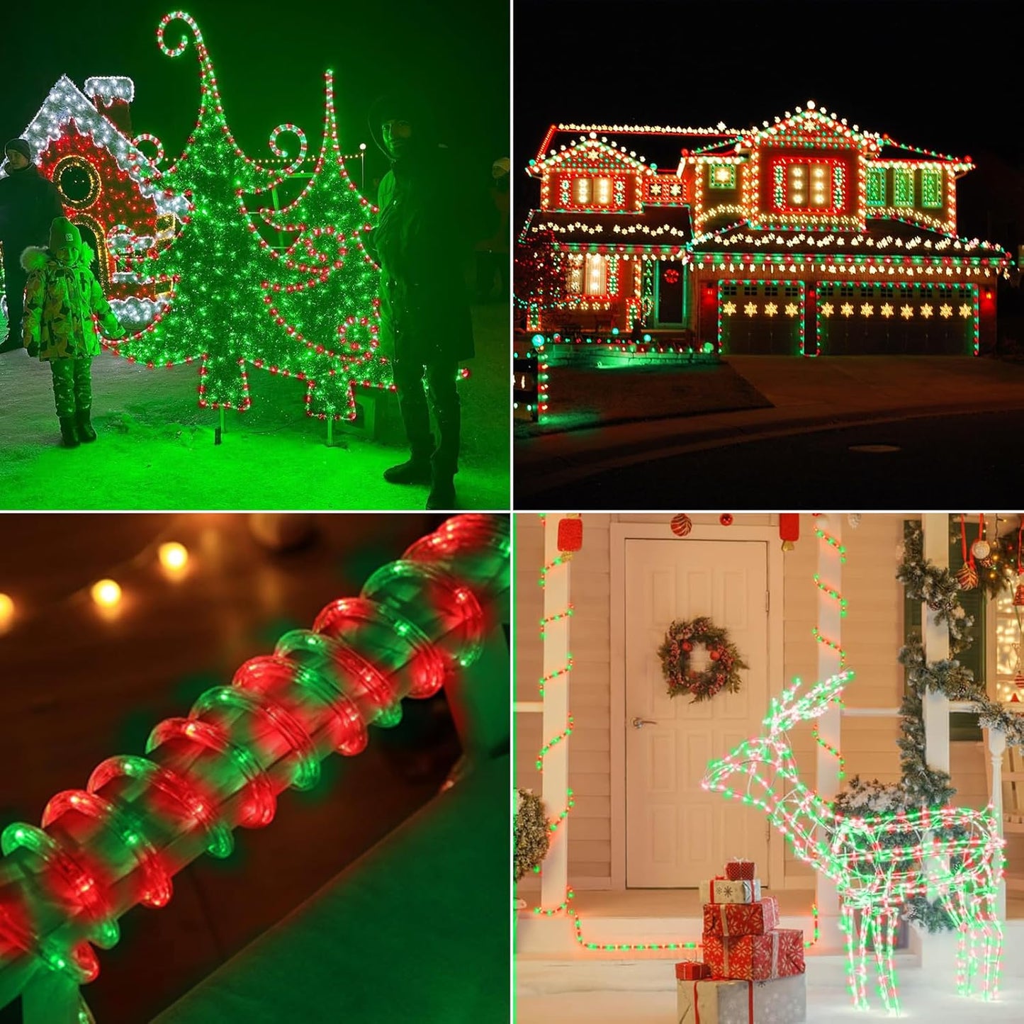 Skiennix 50ft LED Rope Lights - Waterproof Connectable Tube Lights with 8 Modes | Red & Green for Indoor/Outdoor Decor