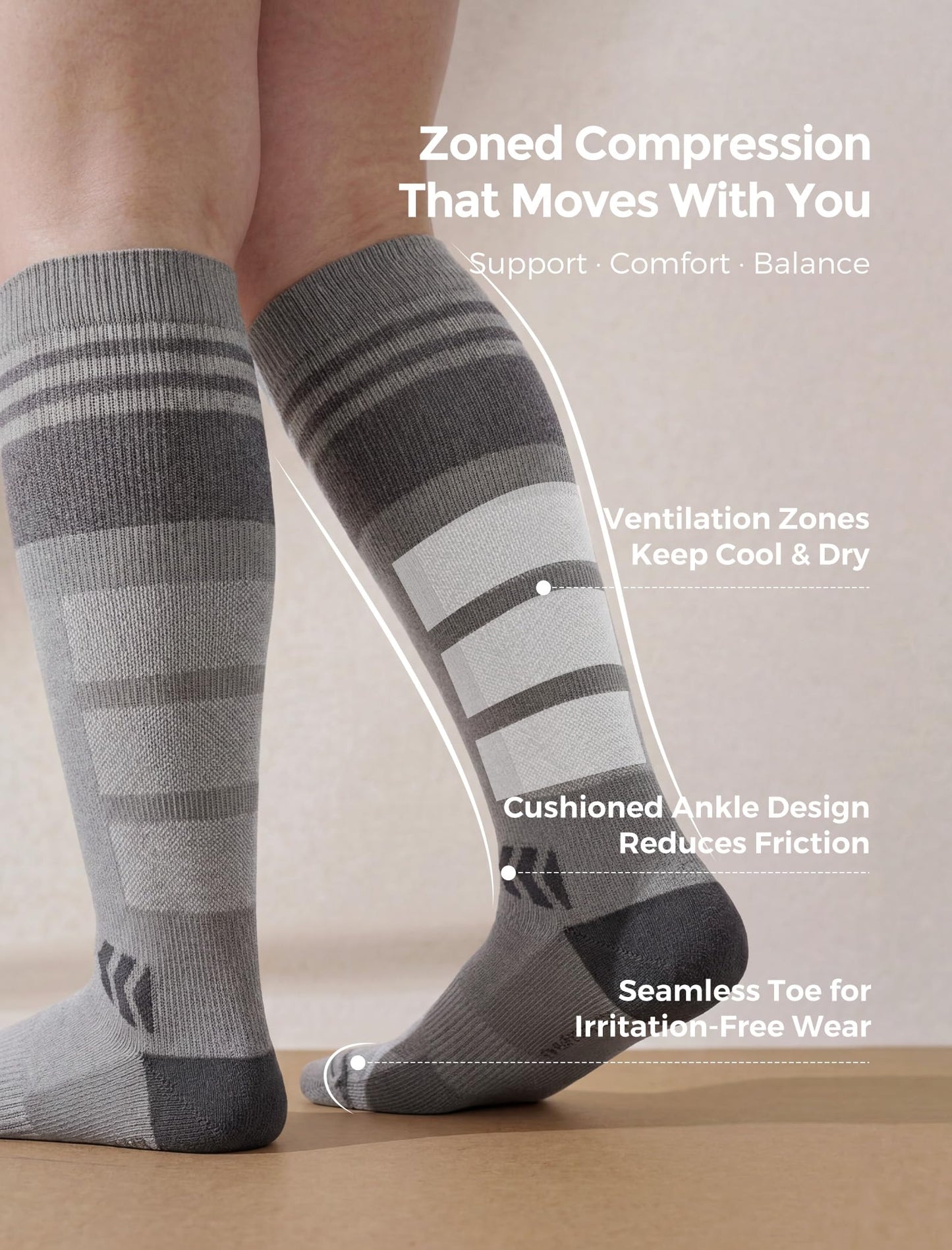 Momcozy Compression Socks for Women, 20-30mmHg Knee High Athletic Support Socks for Running, Travel, Flying, Yoga & Workouts 2 Pairs