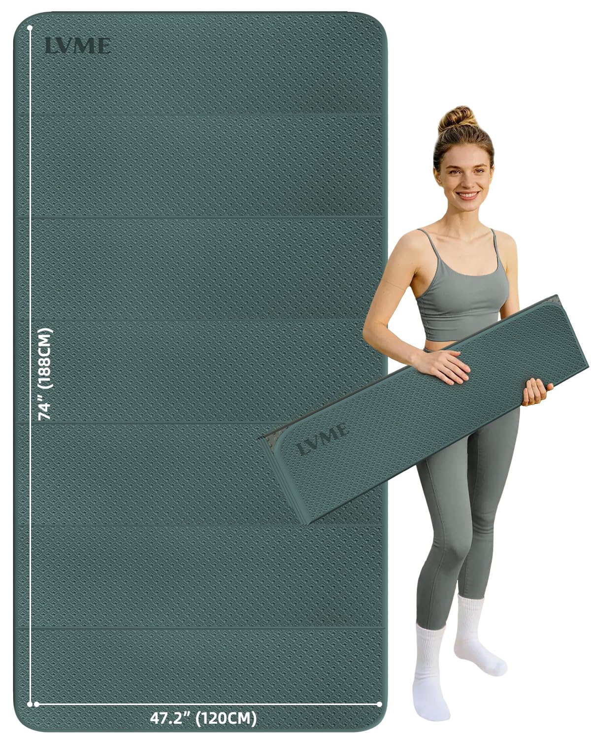 Large Yoga Mat, 74"x47.2" Extra Wide & Long Foldable Yoga Mat, 0.4" Thick Folding Yoga Mat, 2-Person Workout Mat for Home Gym, Extra Large Non-Slip Fitness Mat for HIIT, Yoga, Stretching, Portable Design for Easy Storage