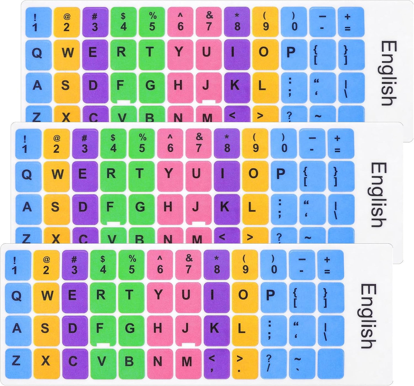 Bruislard 3 Pcs English Keyboard Replacement Letter Stickers, Universal Keyboard Sticker, Rainbow Lettering Stickers