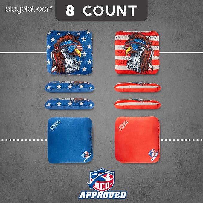 Play Platoon Cornhole Bags Set of 8 Regulation Professional Corn Hole Bean Bags ACO Approved, Competition Weight, Slick and Stick