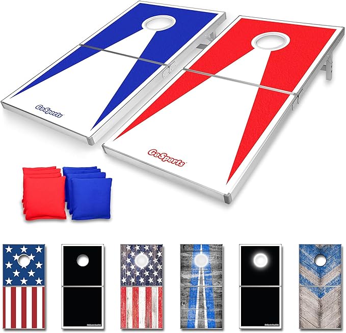 GoSports 4 x 2 ft Aluminum Cornhole Game Sets – Choose LED Lights or Standard - Set Includes 2 Foldable Regulation Size Boards, 8 Bean Bags, & Rules