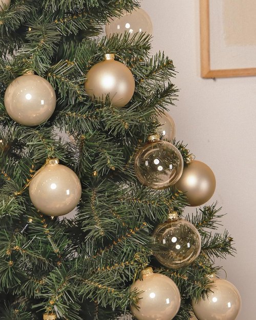 DN DECONATION Glass Christmas Ornaments - Set of 9 Champagne Baubles for Tree Decoration | 3.15” Size