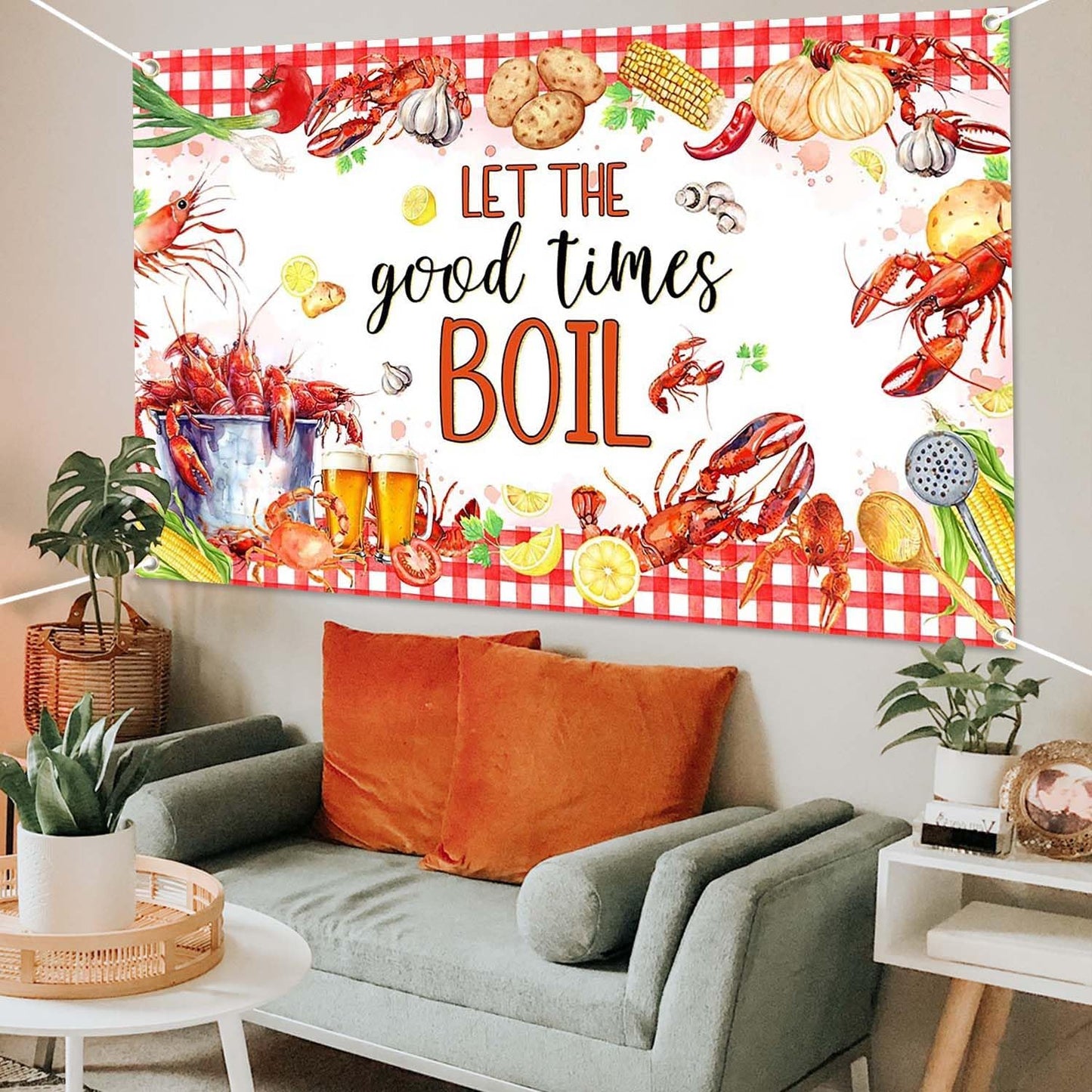 Joliaco (6x3.6ft) Crawfish Boil Birthday Banner Let The Good Times Boil Photography Background Red Seafood Boil Lobster