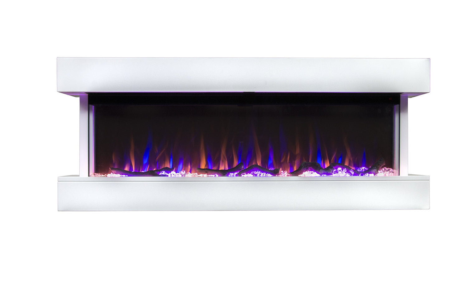 Touchstone Chesmont Smart Electric Fireplace- Wall Hanging Fireplace with 50" Wide White Floating Mantle- Alexa/WiFi Enabled-10 Color-1,500W Heater- Crystals & Driftwood-Model 80033