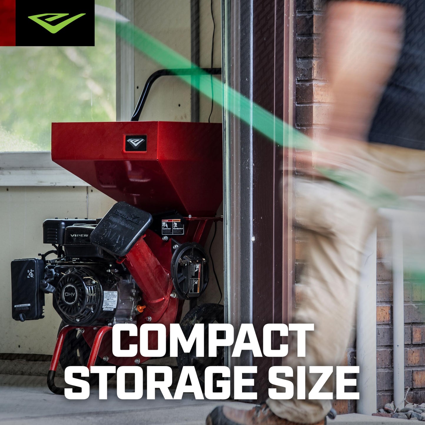 Earthquake 33968 K32 Chipper Shredder, Heavy Duty 212cc 4 Cycle Viper Engine, Chip Branches up to 3” in Diameter, 20:1 Reduction, Airless Wheels, Included Debris Bag, Red
