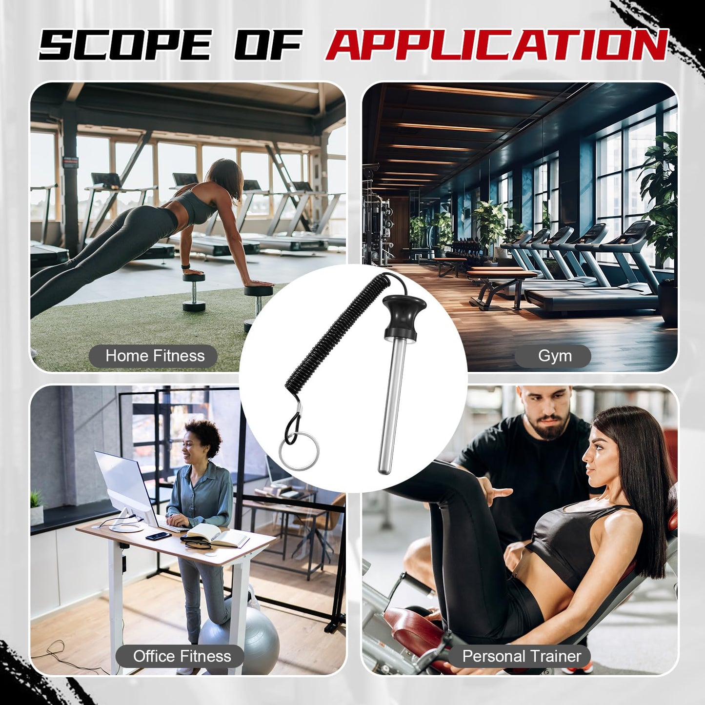 Lasnten 2 Pcs Weight Stack Pin Magnetic Universal Gym Weight Pin 0.4 inch Drop Set with Pull Rope for Plate Apertures Above 10.5 mm Heavy Duty (Black)