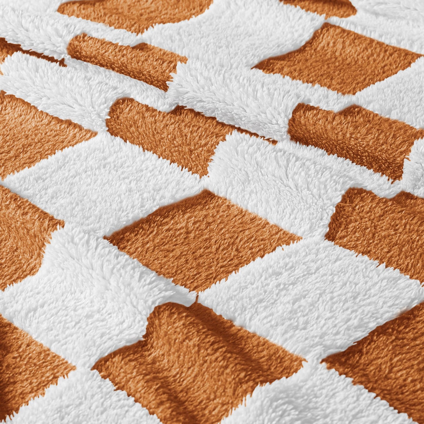 Exclusivo Mezcla Fleece Blanket Queen, Cozy Lightweight Fuzzy Checkered Blanket for Bed, Suitable for All Seasons, Coral Orange, 90" x 90"
