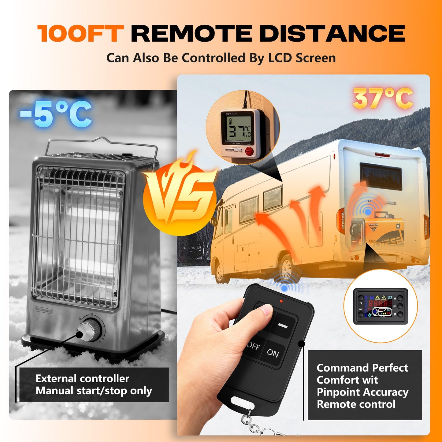 7L Large Diesel Heater, 8KW 240V/110V/12V/24V All in One Diesel Air Heater with LCD Switch, Remote Control, Suitable for Truck, RV, Home, Car, Campers, Boat, Orange