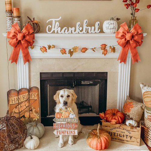 Large Fall Bow Wreath - Thanksgiving Decor with Buffalo Bows | Indoor/Outdoor Orange Holiday Decoration