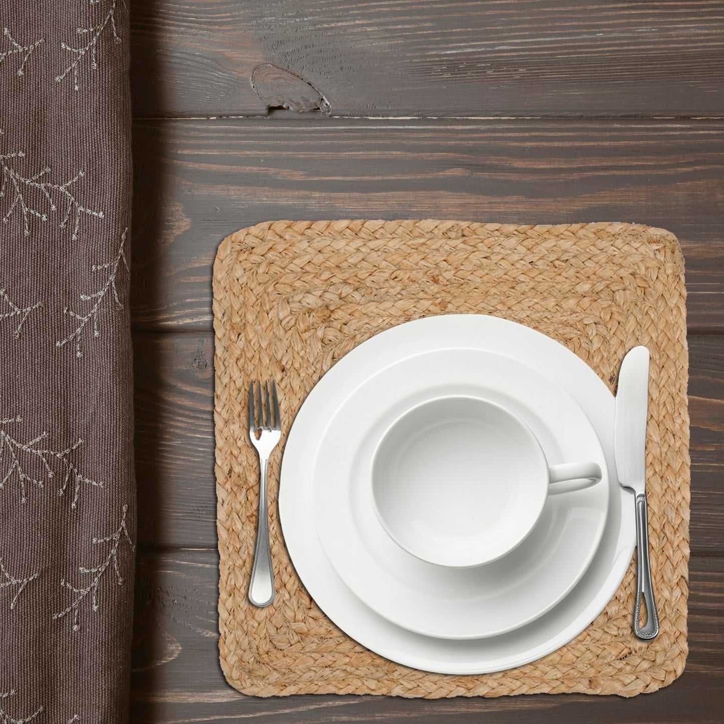 AASAAN DECOR Set of 4 Jute Braided Square Placemats for Dining Table – 13x13 Inches Natural | Rustic Farmhouse Woven Table Mats | Heat Resistant, Natural Fiber Kitchen & Dining Table Decor