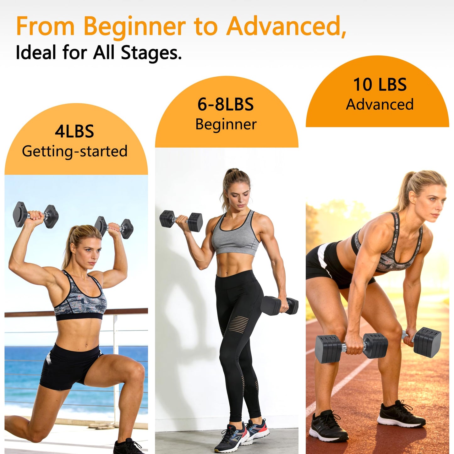 20LBS Adjustable Dumbbell Set, 4 in 1 Free Weights Dumbbells Set for,4lb 6lb 8lb 10lb, with Metal Non Slip Handle，Quick Change，Home Gym Strength Training Equipment for Men and Women